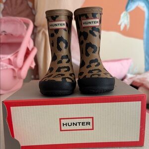 Hunter Tan and Black Leopard Print Boots